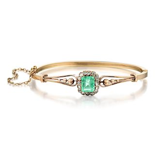 Antique Emerald and Diamond Bangle