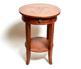 Geometric Parquetry Oak Single Drawer Side Table