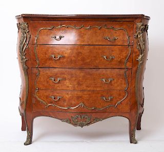 Louis XV Manner Wood Bombe Commode w Brass Mounts