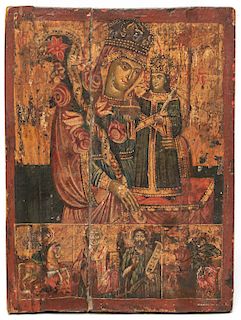 Russian Christian Icon Antique, Polychrome & Gilt