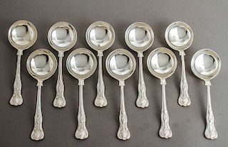 Silver "English King" Cream Soup Spoons Set of 10