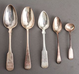 English Silver Spoons, Group of 5