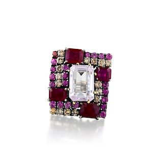 A Kunzite Ruby Sapphire and Diamond Ring