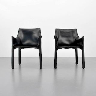 Mario Bellini "Cab 413" Leather Chairs, Pair