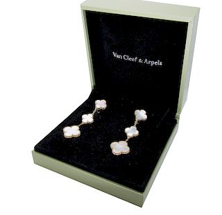 Van Cleef & Arpels Magic Alhambra earrings, 3 motifs Yellow gold, Mother-of-pearl 