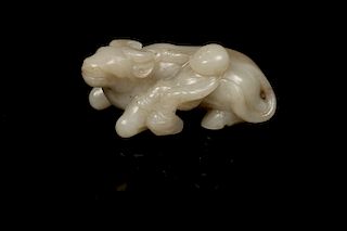 CHINESE WHITE JADE BOY AND BUFFALO CARVING