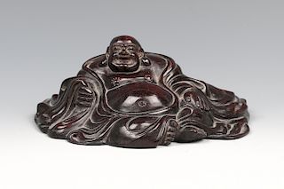FINELY CARVED CHINESE ZITAN BUDAI FIGURE