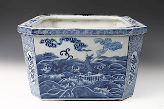 BLUE AND WHITE CHINESE BEASTS JARDINERE, QING
