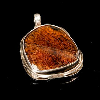 AMBER INLAID SILVER PENDANT