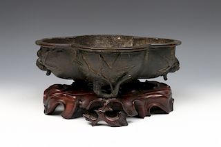 CHINESE BRONZE CENSER WITH FITTED STAND, MID QING DYNASTY