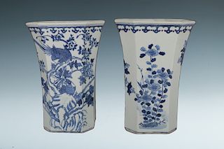 PAIR OF CHINESE BLUE AND WHITE JARDINIERES, QING