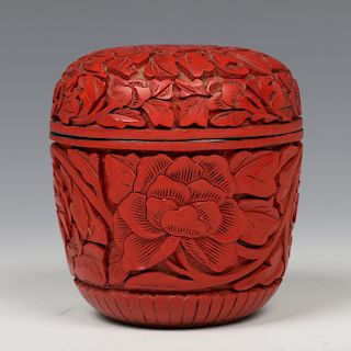 CHINESE CARVED CINNABAR LACQUER BOX, EXPORT PERIOD
