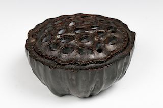 CHINESE HARDWOOD 'LOTUS SEED POD' BOX AND COVER
