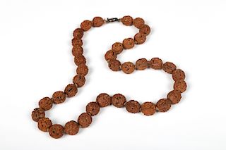 CHINESE WOOD CARVED BEADS NECKLACE