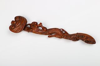 A CHINESE BOXWOOD CARVED RUYI SCEPTRE