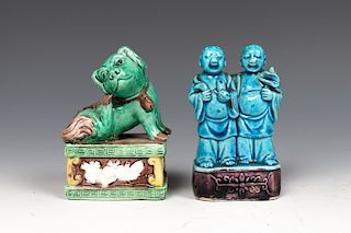 CHINESE PORCELAIN FIGURES AND DOG