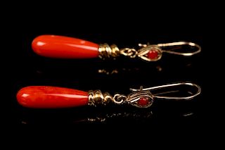 RED CORAL INLAID 18K GOLD EARRINGS
