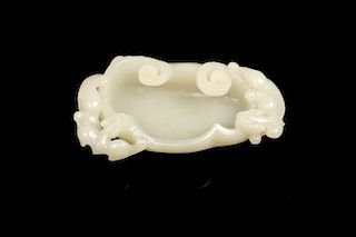 CHINESE JADE CARVED CHILONG BRUSH WASHER, QING