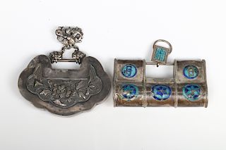 TWO CHINESE SILVER LOCKS, LATE QING DYNASTY