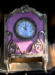 Russian Boucheron Miniature Silver Enamel Clock