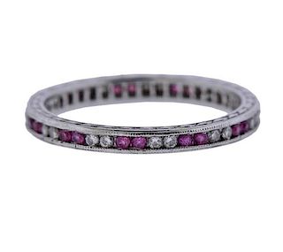Platinum Diamond Pink Sapphire Eternity Wedding Band Ring 