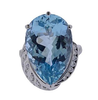 Platinum 17ct Aquamarine Diamond Cocktail Ring 