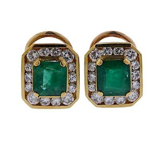 18k Gold Emerald Diamond Earrings 