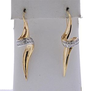 14k Gold Diamond Twist Earrings 
