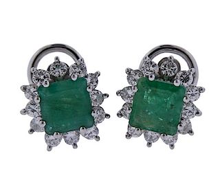 18k Gold Diamond Emerald Earrings 