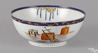 Chinese export porcelain Masonic bowl, ca. 1800, with overall polychrome decoration of Masonic sym