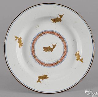 Chinese export porcelain plate, mid 18th c., with goldfish decoration, 8 5/8'' dia. Provenance: Jam