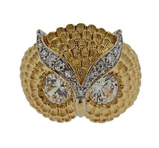 14K Gold Diamond Owl Ring