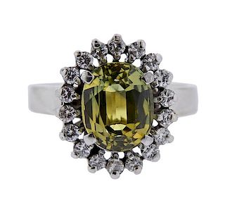 18K Gold Diamond Green Sapphire Ring