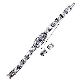 14k Gold Filigree Diamond Sapphire Bracelet 