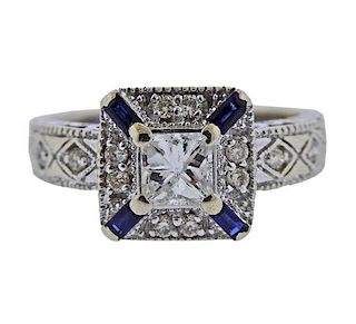 14k Gold Diamond Sapphire Engagement Ring 