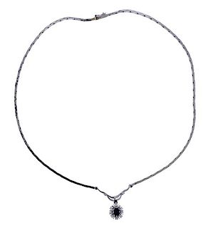 18k Gold Diamond Sapphire Pendant Necklace 