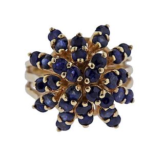 14k Gold Sapphire Cluster Ring 