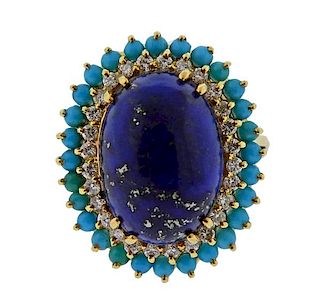 18k Gold Diamond Lapis Turquoise Ring 