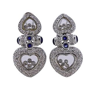 18K Gold Diamond Sapphire Double Heart Earrings