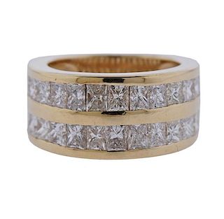 14K Gold Princess Cut Diamond Two Row Band Ring