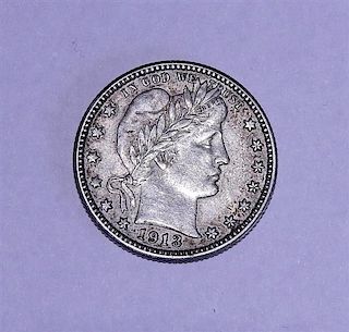 1913 D Barber Quarter Dollar 25 Cents Silver US Coin 