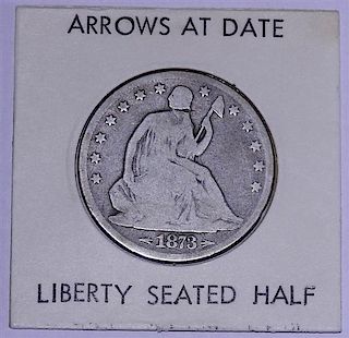 1873 Arrows at Date Seated Liberty Silver Half Dollar US Coin 