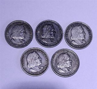 1893 1892 Columbian Exposition Half Dollar 50 Cents Silver Coin Lot of 5