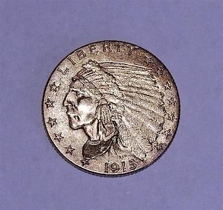 1915 Indian Head 2.5 Dollar Gold US Coin 