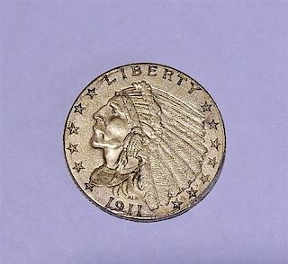 1911 Indian Head 2.5 Dollar Gold US Coin 