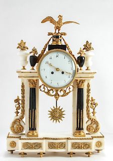 Neoclassical White Marble & Ormolu Mantel Clock