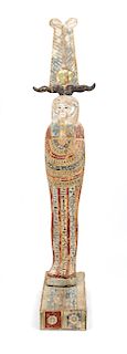 * An Egyptian Painted Wood Ptah-Sokar-Osiris Height 30 inches.