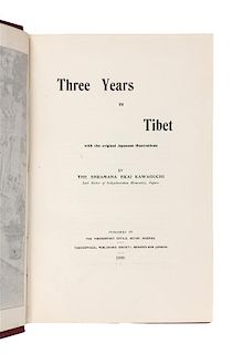 * KAWAGUCHI, Ekai (1866-1945). Three Years in Tibet. Asdyar, Madras: The Theosophist Office, 1909.