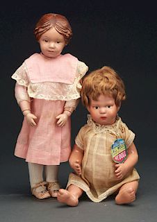 Pair of Schoenhut Dolls: "102" Girl & a Bent Limbed Baby.