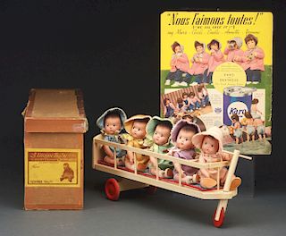 Dionne Quintuplets in Cart with Original Box.